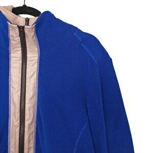 Athleta Royal Blue & Light Pink SJ3 Double Zipper Hooded Fleece Jacket - Size L